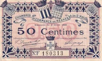 France 50 Cents - Chamber of commerce - Rennes - 1922 - S�rie F