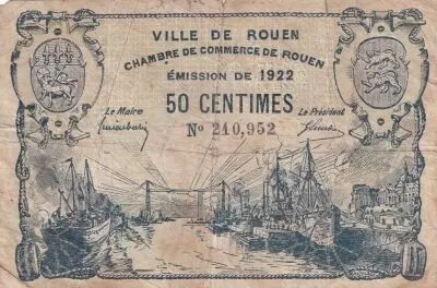 France 50 Cents - Chamber of Commerce - Rouen -  n�210.952 - 1922