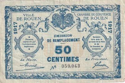 France 50 Cents - Chamber of Commerce - Rouen - 1916