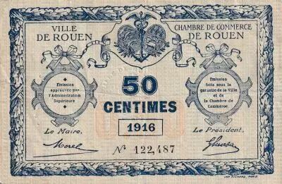 France 50 Cents - Chamber of Commerce - Rouen - n�122.487 - 1916