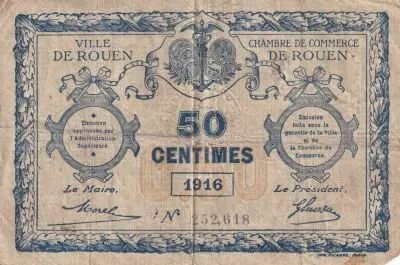 France 50 Cents - Chamber of Commerce - Rouen - n�252.618 - 1916