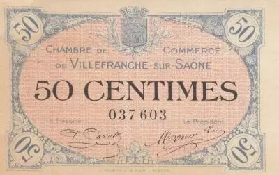 France 50 Cents - Chamber of Commerce - VilleFranche-Sur-Sa�ne - 02-12-1915 - Number 037