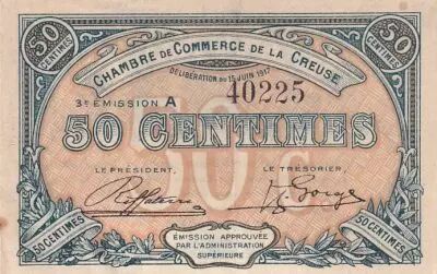 France 50 Cents - Chambre de commerce - Creuse - 15-06-1917 - 3�me Emissions - S�rie A