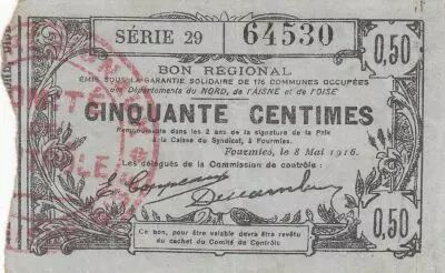 France 50 Cents - Fourmies - Regional Coupon  - 08-05-1916 - Serial 29