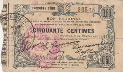 France 50 Cents - Fourmies - Regional Coupon  - 24-10-1915 - Third Serial