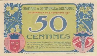 France 50 Cents - Grenoble Chamber of Commerce - 08-11-1917 - Serial D-J
