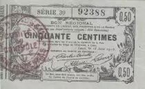 France 50 Cents - Laon - Regional Coupon - 16-06-1916 - Serial 39