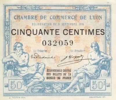France 50 Cents - Lyon - Chamber of Commerce - 09-09-1915