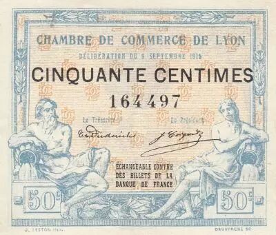 France 50 Cents - Lyon - Chamber of Commerce - 09-09-1915