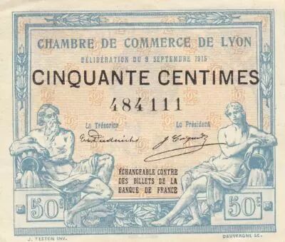 France 50 Cents - Lyon - Chamber of Commerce - 09-09-1915