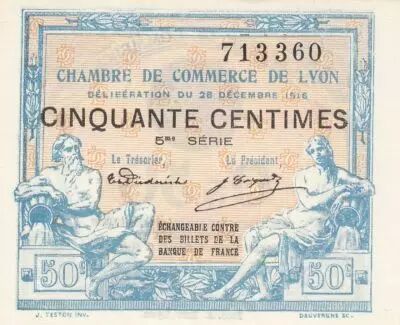 France 50 Cents - Lyon - Chamber of Commerce - 28-12-1916 - Fifth Serial