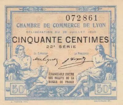 France 50 Cents - Lyon - Chamber of Commerce - 29-07-1920 - Twenty-second Serial