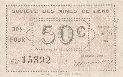 France 50 Cents - Soci�t� des Mines de Lens - 1914 - P.62-803