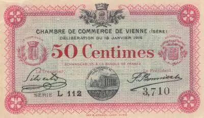 France 50 Cents - Vienne Chamber of Commerce - 18-01-1916 - Serial L.112
