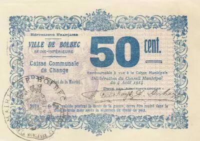 France 50 Cents -Chamber of Commerce - Bolbec - 04-08-1914