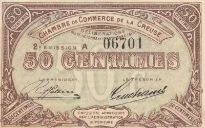 France 50 Cents -Chamber of Commerce - Creuse - 10-26-1915 - 2nd Issues - Serial A