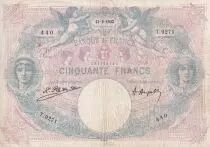 France 50 Francs - Blue and Pink - 13-09-1922 - Serial T.9271 - P.64