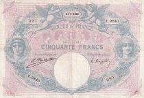 France 50 Francs - Blue and Pink - 21-08-1923 - Serial E.9840  - P.64