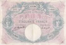 France 50 Francs - Blue and Pink - 21-08-1923 - Serial E.9840  - P.64