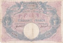 France 50 Francs - Blue and Pink - 24-10-1916 - Serial G.7101 - P.64