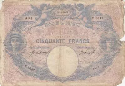 France 50 Francs - Blue and pink - 25-01-1916 - Serial V.6647