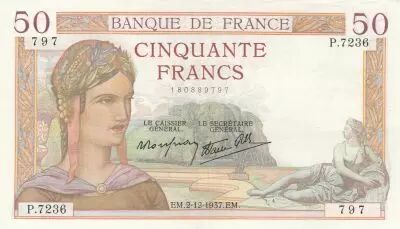 France 50 Francs - C�r�s - 02-12-1937 - S�rie P.7236