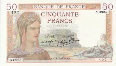 France 50 Francs - C�r�s - 03-11-1938 - S�rie N.8965