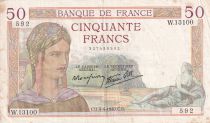 France 50 Francs - Cérès - 04-04-1940 - Série W.13100 - TTB - F.18.42
