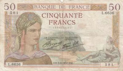 France 50 Francs - C�r�s - 05-08-1937 - Serial L.6636