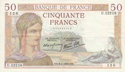 France 50 Francs - Ceres - 08-02-1940 - Series U.12218