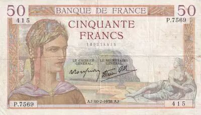 France 50 Francs - C�r�s - 10-02-1938 - S�rie P.7569 - F.18.08