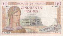 France 50 Francs - Cérès - 13-01-1938 - Série M.7498 - F.18.07