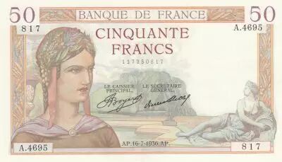 France 50 Francs - Ceres - 16-07-1936 - Serial A.4695