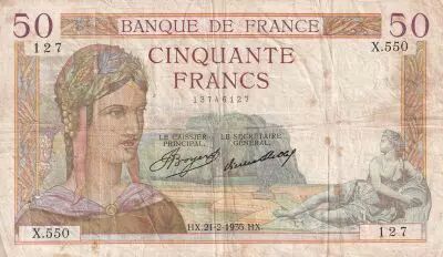France 50 Francs - C�r�s - 21-02-1935 - Serial X.550 - F - P.81