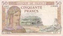 France 50 Francs - Ceres - 22-06-1939 - Serial J.10459- F.18.27