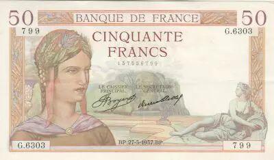 France 50 Francs - Ceres - 27-05-1937 - Serial G.6303