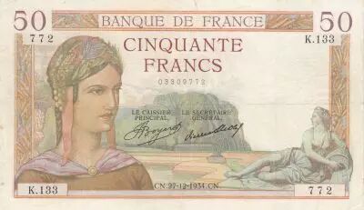 France 50 Francs - C�r�s - 27-12-1934 - S�rie K.133