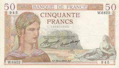 France 50 Francs - Ceres - 30-06-1937 - Serial W.6423
