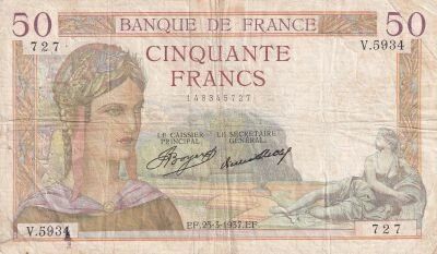 France 50 Francs - C�r�s Mercure - 1937
