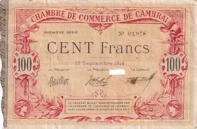 France 50 Francs - Chamber of Commerce Cambrai  - 15-09-1914 - 1�re S�rie