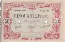 France 50 Francs - Chamber of Commerce Cambrai  - 15-09-1914 - 3ème Série