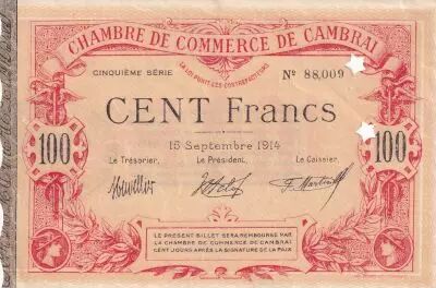France 50 Francs - Chamber of Commerce Cambrai  - 15-09-1914 - 5�me S�rie