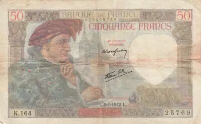France 50 Francs - Jacques Coeur - 08-01-1942 - Serial K.164
