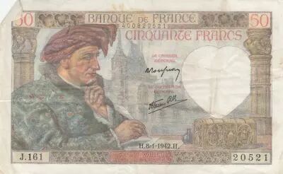France 50 Francs - Jacques Coeur - 08-01-1942 - S�rie J.161