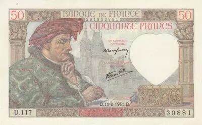 France 50 Francs - Jacques Coeur - 11-09-1941 - Serial U.117