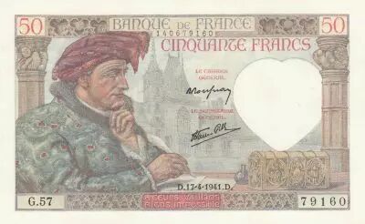 France 50 Francs - Jacques Coeur - 17-04-1941 - Serial G.57