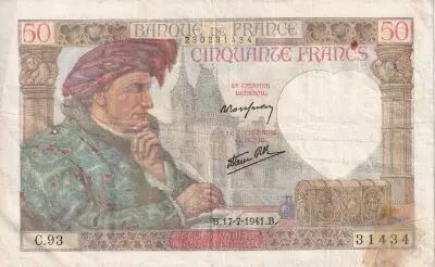 France 50 Francs - Jacques Coeur - 17-07-1941 - Serial C.93 - P.93