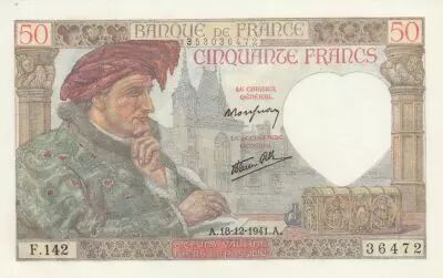 France 50 Francs - Jacques Coeur - 18-12-1941 - Serial F.142