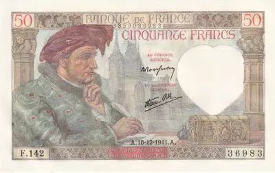 France 50 Francs - Jacques Coeur - 18-12-1941 - Serial F.142
