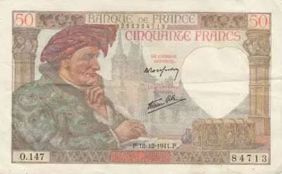 France 50 Francs - Jacques Coeur - 18-12-1941 - Serial O.147